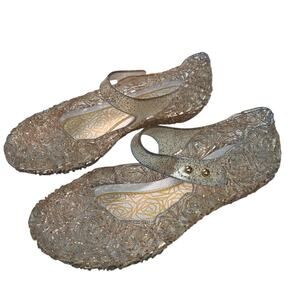 OMGard Little Girls Size 12.5 Clear Glitter Flats Floral Mary Jane Jelly Shoes